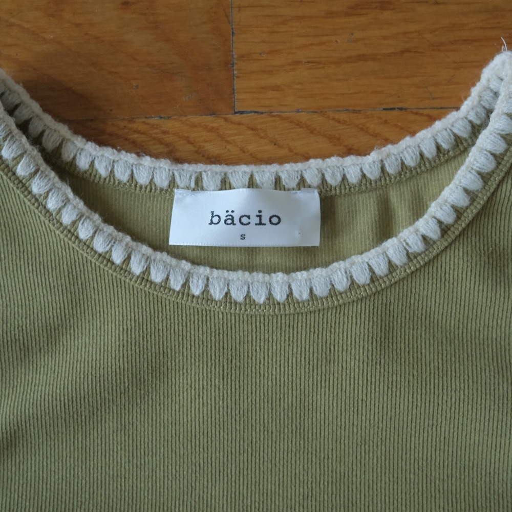 Bacio Tank Top Women‎ Green Crochet Trim Ribbed Knit S Cottagecore Casual Boho - Picture 2 of 7